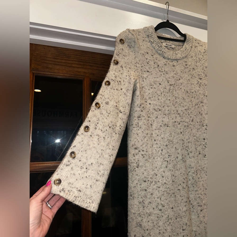 EUC Madewell Wool Blend Size XS Oversized Cozy Cream Sweater Mock Neck Dress - Picture 4 of 13